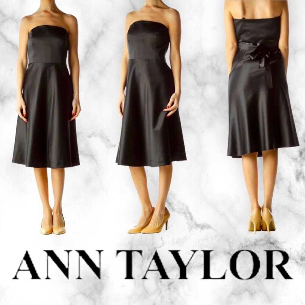 Ann Taylor Strapless Satin Black Cocktail Dress Size 8
